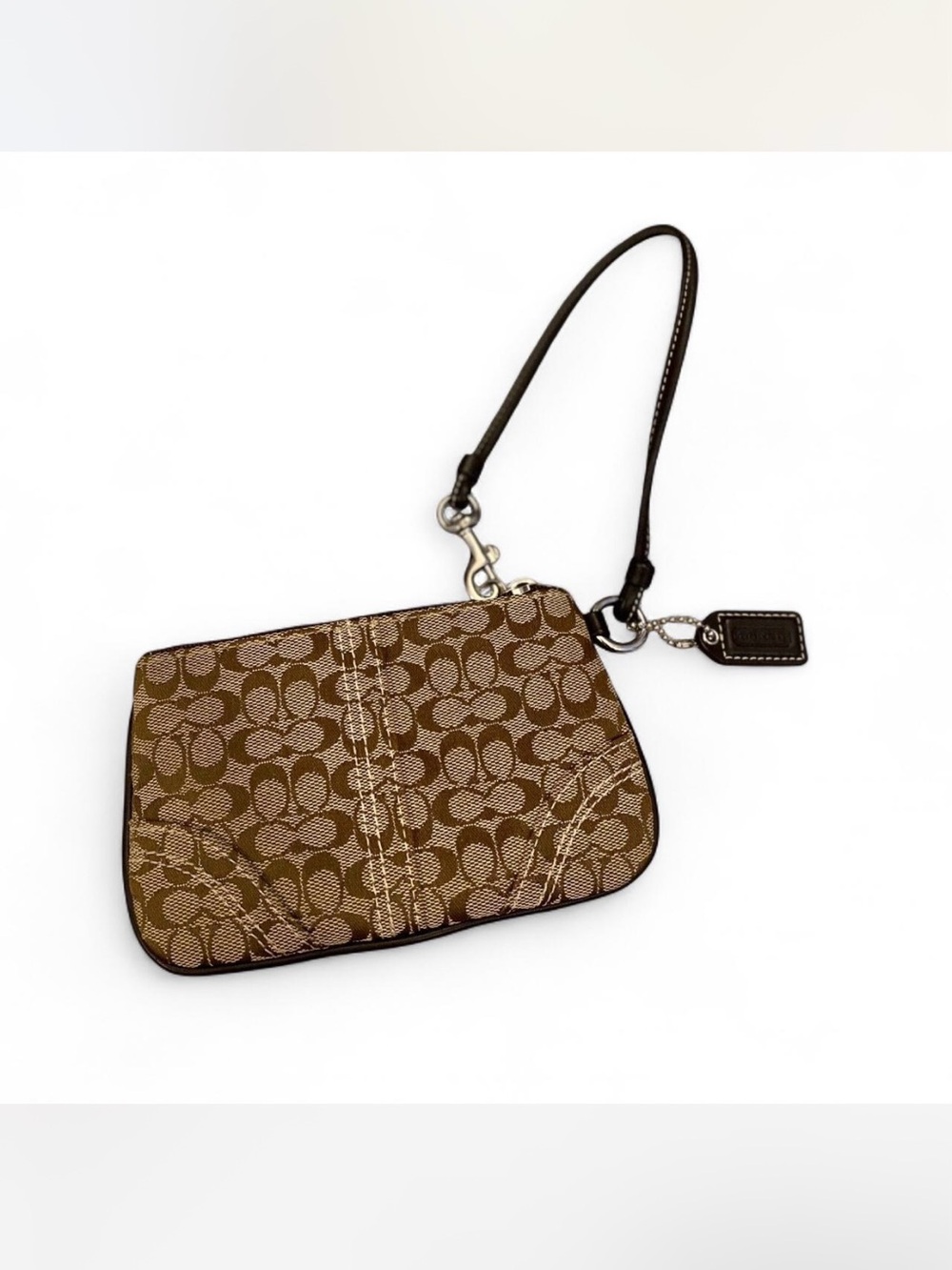 COACH Y2K “CC” Print Brown Leather Wristlet